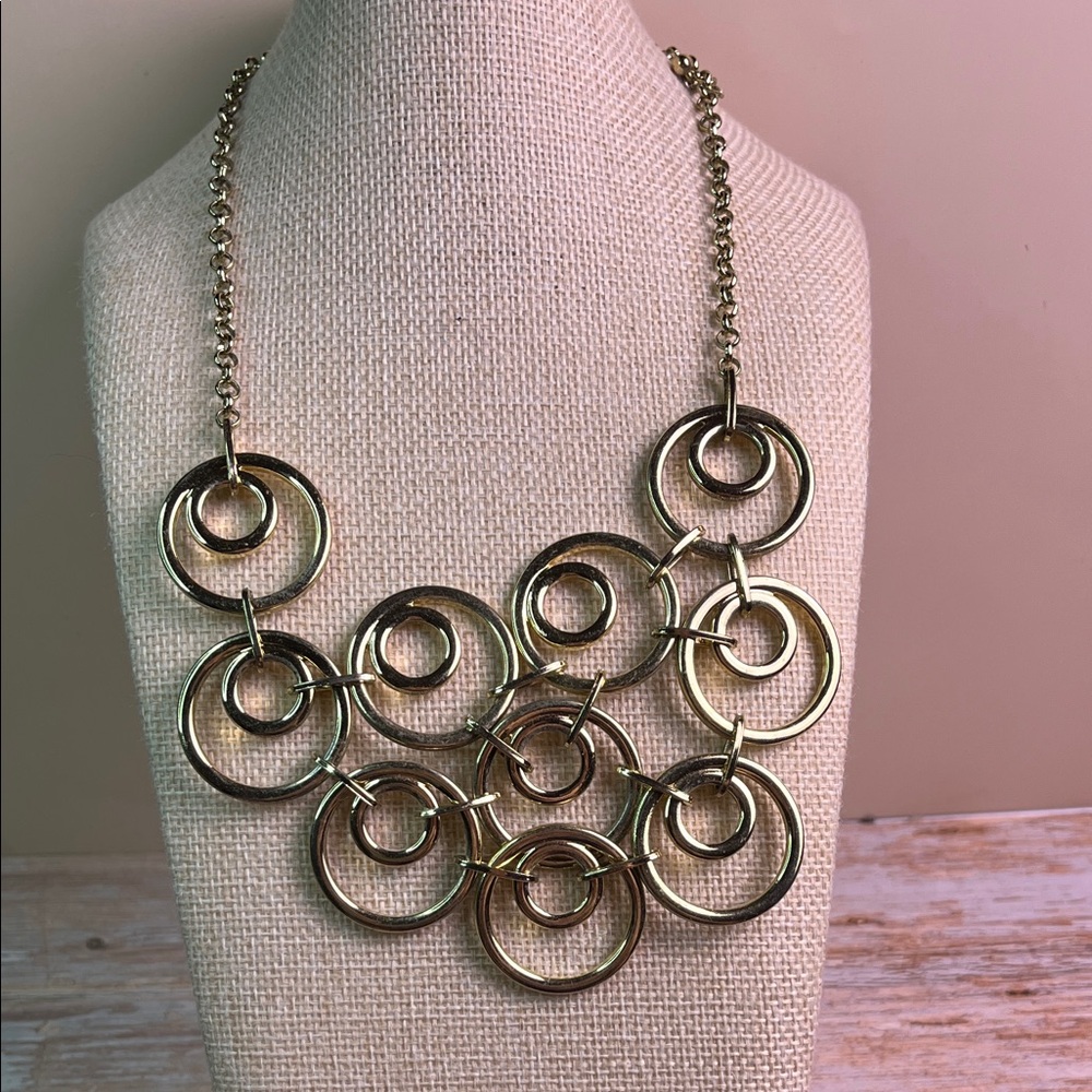 Circle Gold Linked Statement Necklace - image 1